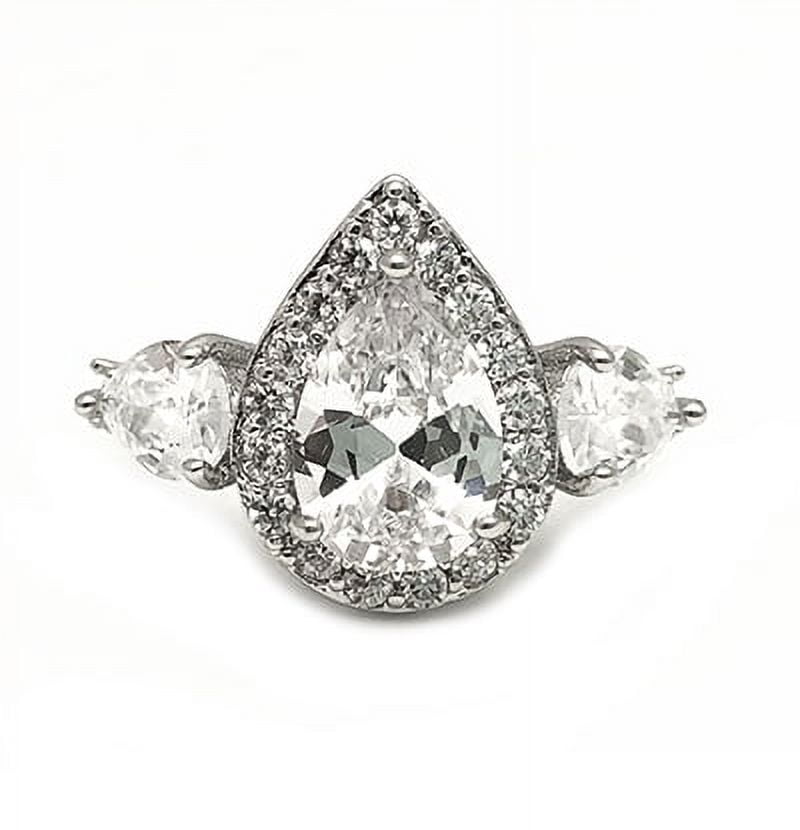 Believe by Brilliance Fine Silver Plate Stone Pear Halo