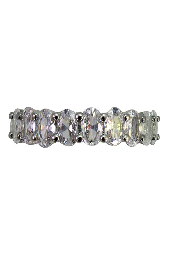 Fine Silver Plate Eternity Band with Oval Cubic Zirconia Stones