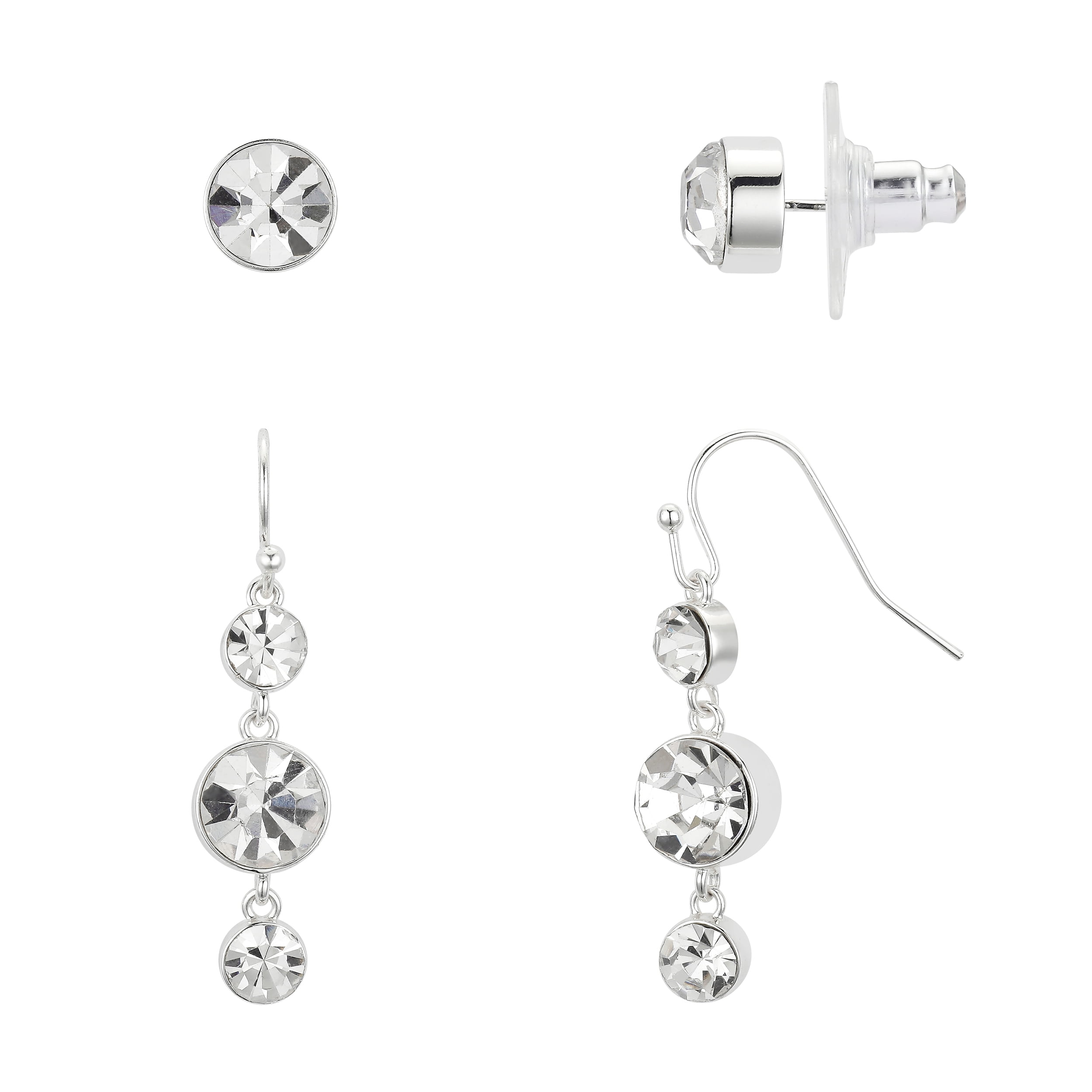 Believe by Brilliance Fine Silver Plated Clear Crystal Dangle and Post