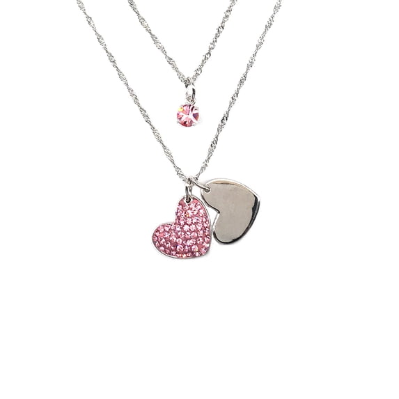 Believe by Brilliance Fine Silver Plated Crystal Drop and Double Heart Necklace Set