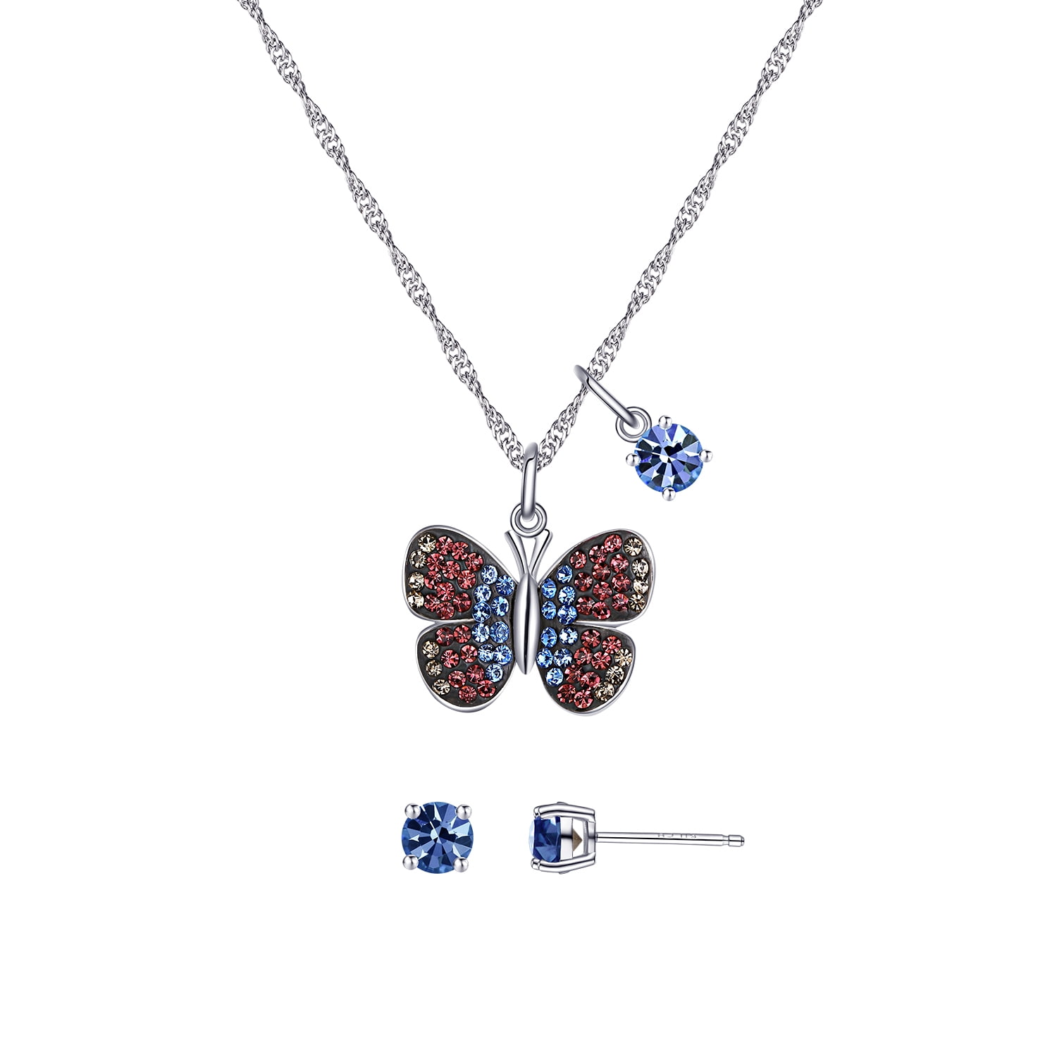 Believe by Brilliance Fine Silver Plated Crystal Stud Ear and Butterfly Pendant Set