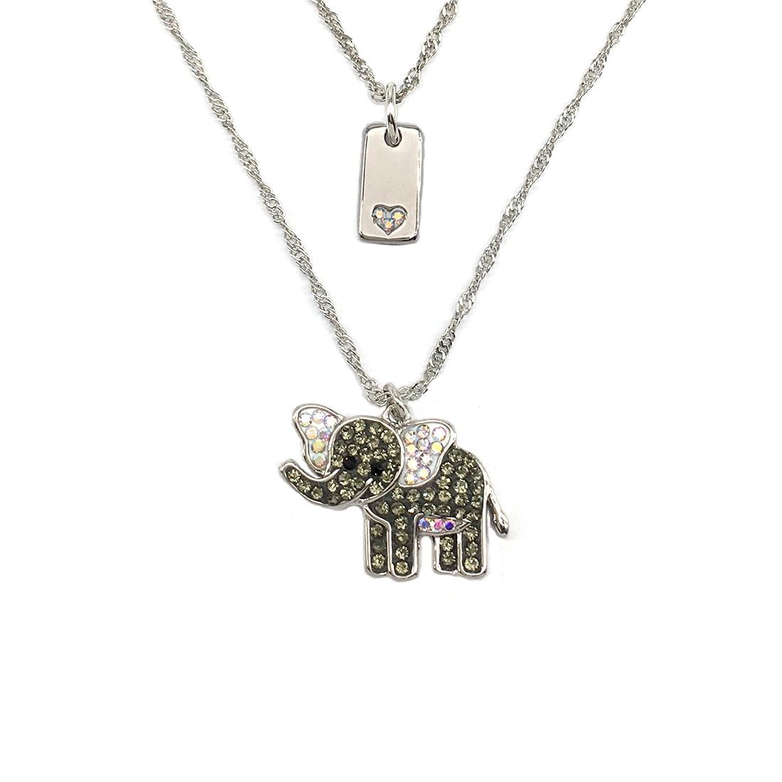 Believe by Brilliance Fine Silver Plated Crystal Tag Drop and Elephant Necklace Set