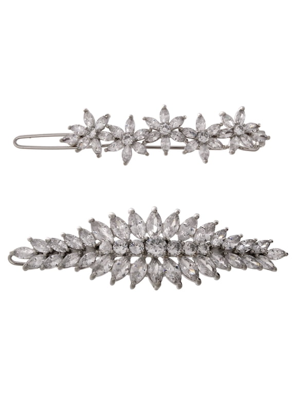 Fine Silver Plated Cubic Zirconia Barrette Set