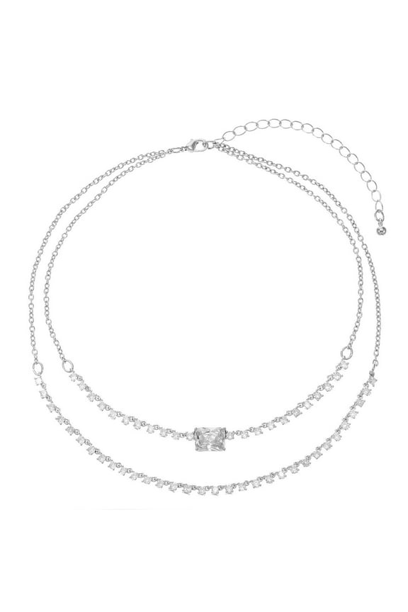 Fine Silver Plated Cubic Zirconia Choker Necklace