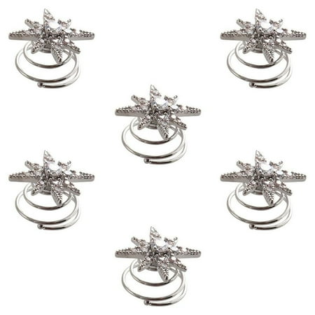 Believe by Brilliance Fine Silver Plated Cubic Zirconia Hair Coils Star Motif, 6 Pieces