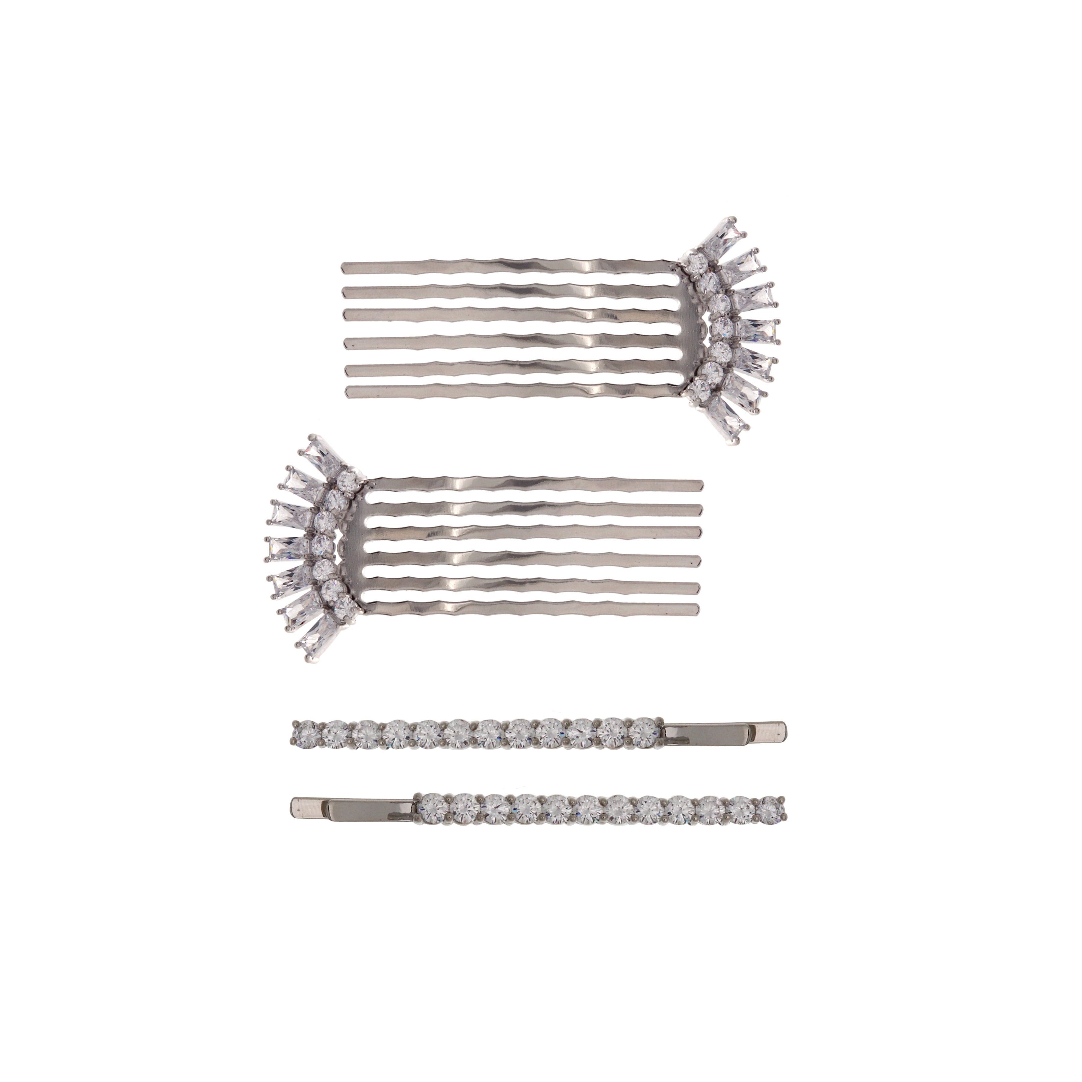 Fine silver plated cubic zirconia hair accessories BELIEVE BY BRILLIANCE Fine Silver Plate CZ Pearl Hair Clips  main image 2