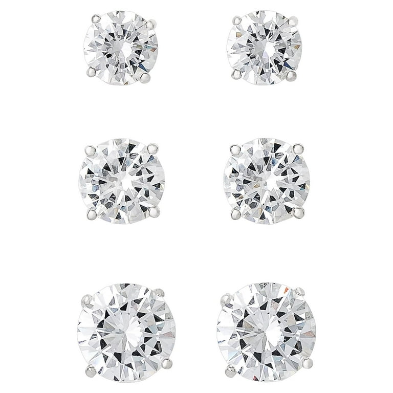 Believe by Brilliance Fine Silver Plated Cubic Zirconia Round Stud