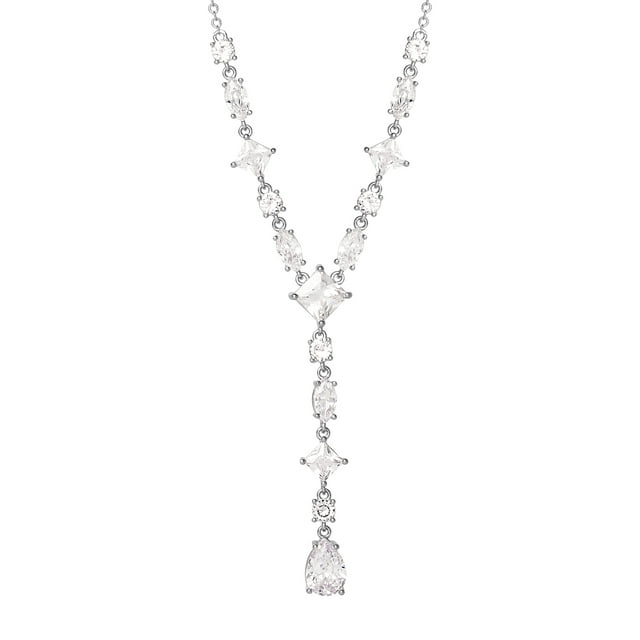Believe by Brilliance Fine Silver Plated Cubic Zirconia Y Drop Necklace ...