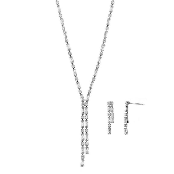 Believe by Brilliance Fine Silver Plated Cubic Zirconia "Y" Necklace and Earring Set, Adult, Female
