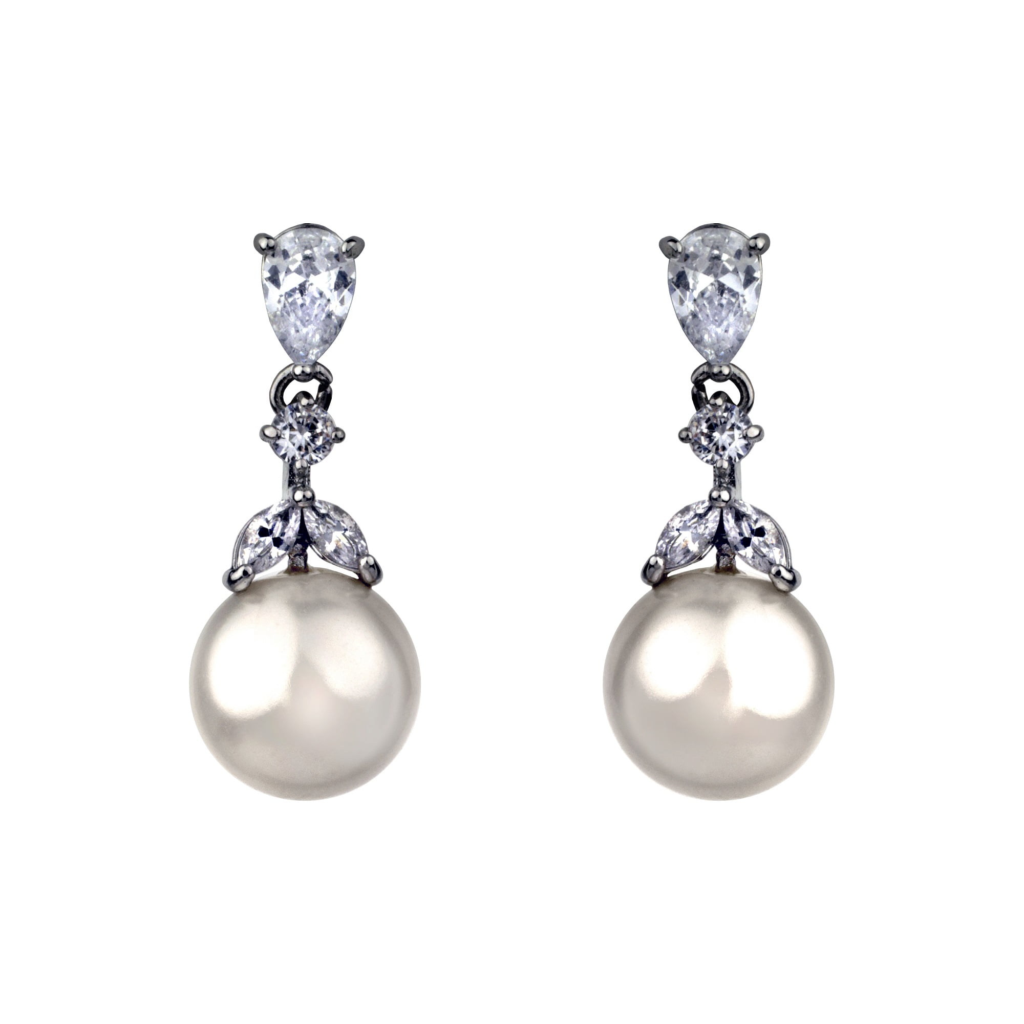 Believe by Brilliance Fine Silver Plated Cubic Zirconia and Simulated Pearl Drop Earrings