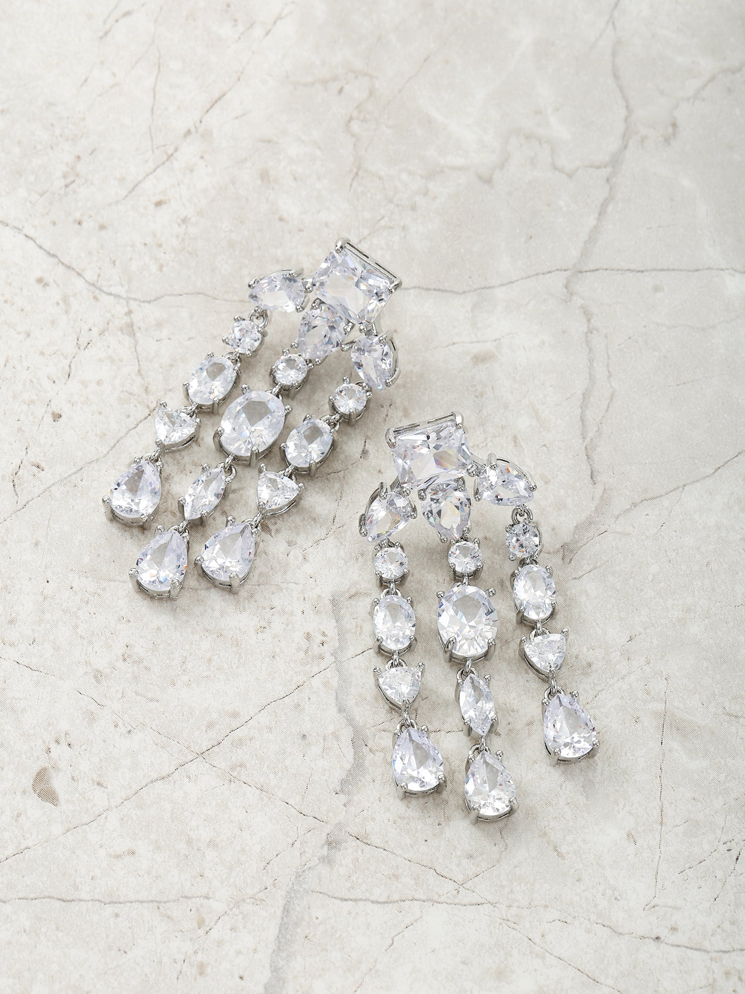 Believe by Brilliance Fine Silver Plated Dangling CZ Stone Earrings, 1 Pair
