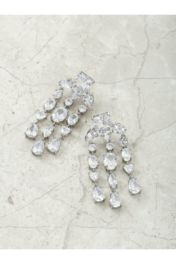 Fine Silver Plated Dangling CZ Stone Earrings, 1 Pair