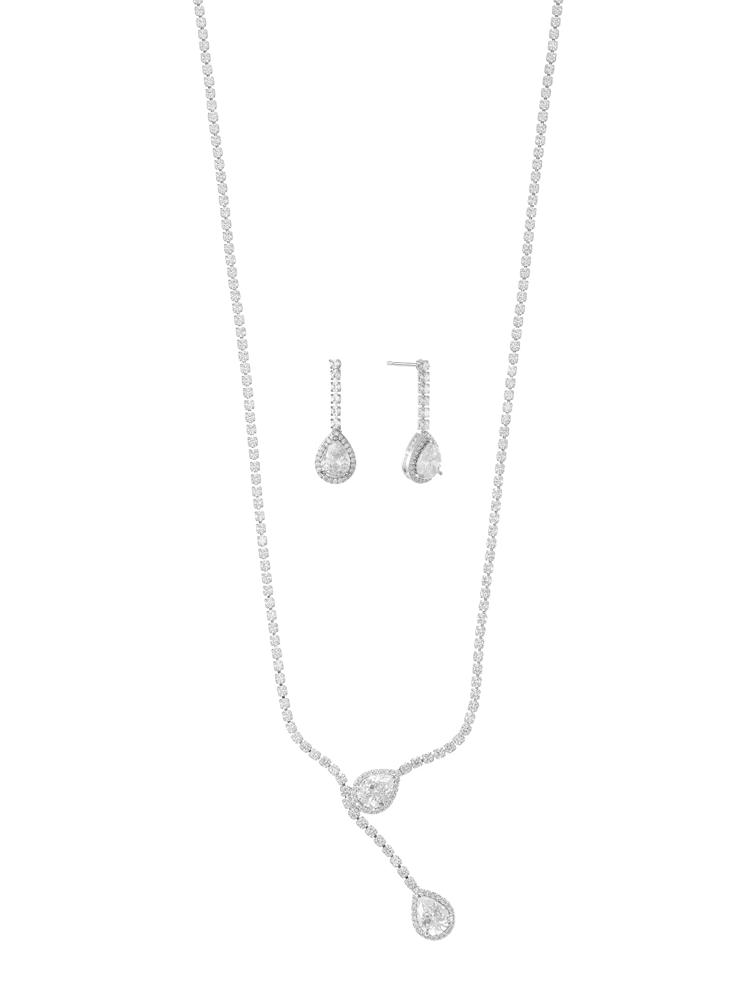 Believe by Brilliance Fine Silver Plated Earring and Necklace Set with Genuine CZ, 1 Piece/1 Pair