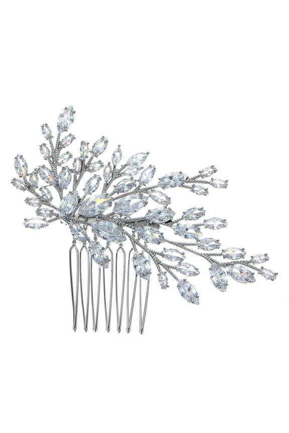 Silver Plated Hair Comb with Cubic Zirconia for Women