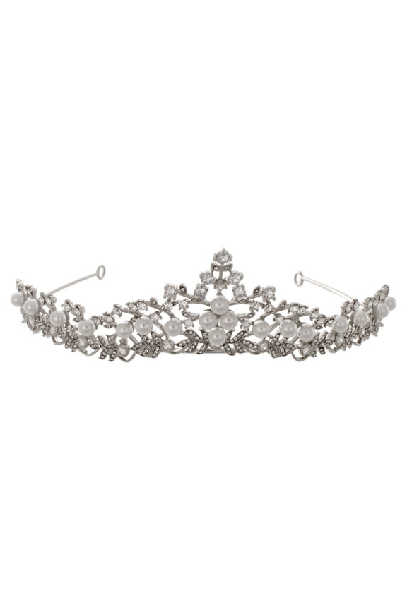 Fine Silver Plated Special Occasion Tiara with Genuine Cubic Zirconia Stones