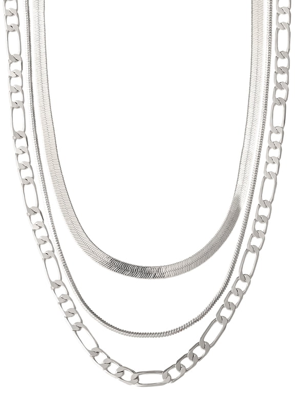 Women's Fine Silver Plated Triple Layer Necklace Set