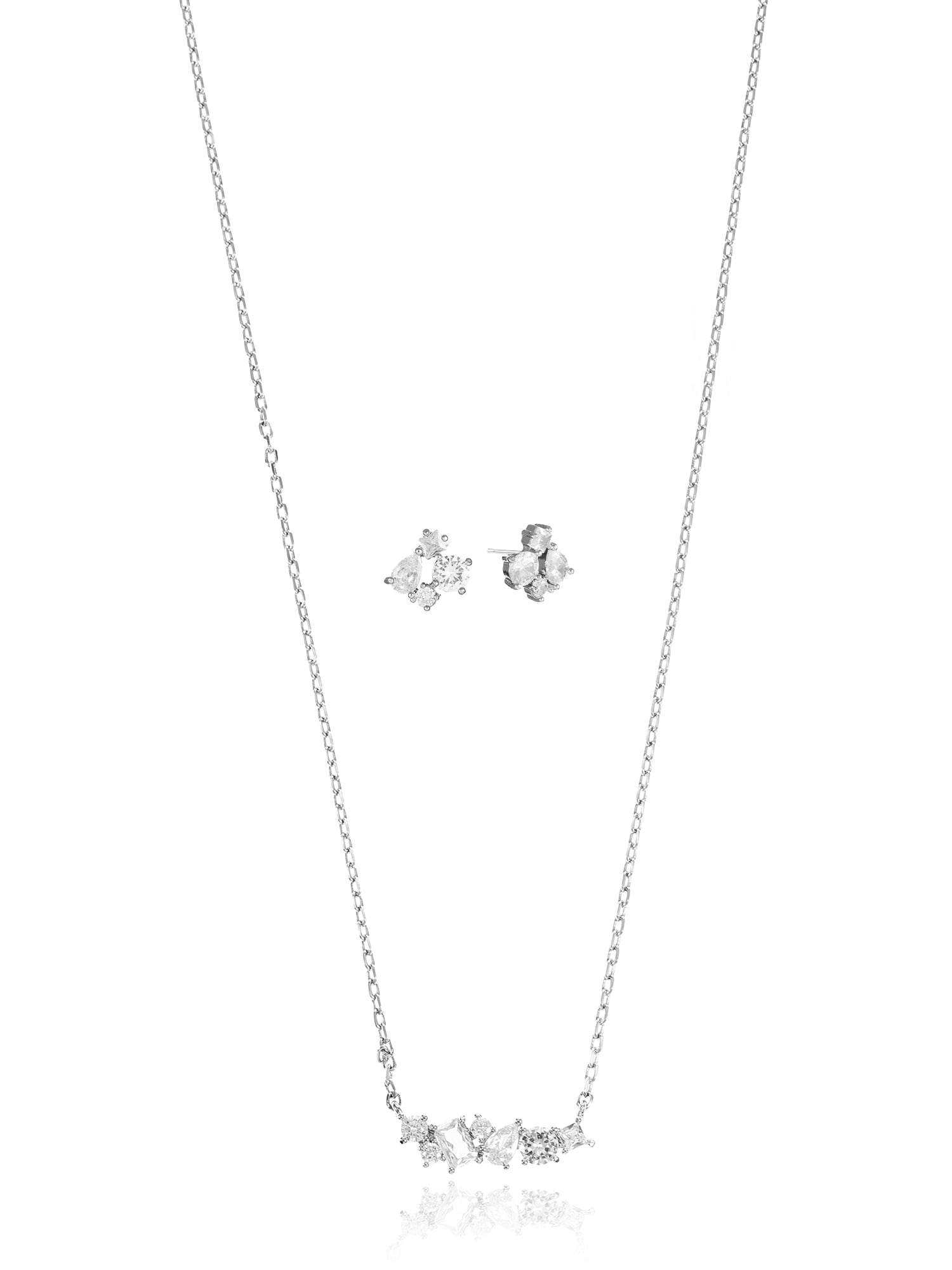 BELIEVE BY BRILLIANCE Fine Silver Plated and Genuine CZ Stone Necklace and Earring Set, Female