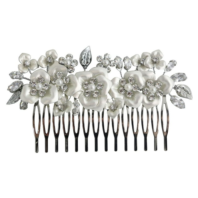 Believe by Brilliance Fine Sliver Plated Hair Comb with Genuine Cubic Zirconia and Simulated Pearls