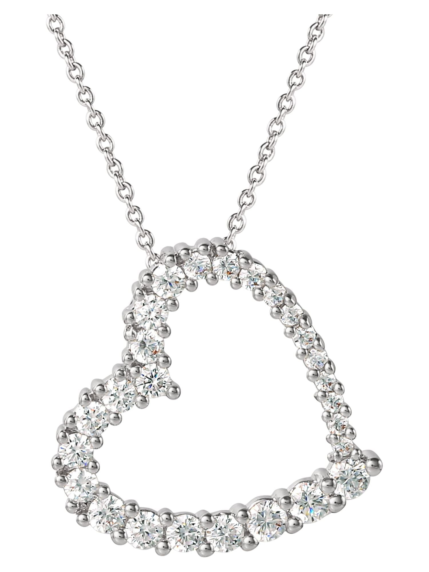 Believe by Brilliance Fine, Women's Silver Plated Cubic Zirconia Open Heart Pendant Necklace, 18"