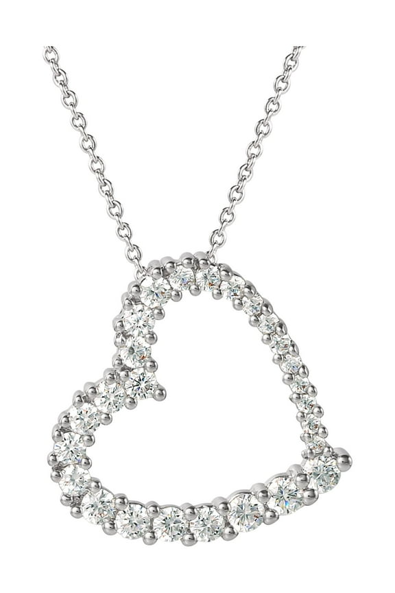 Fine, Women's Silver Plated Cubic Zirconia Open Heart Pendant Necklace, 18"