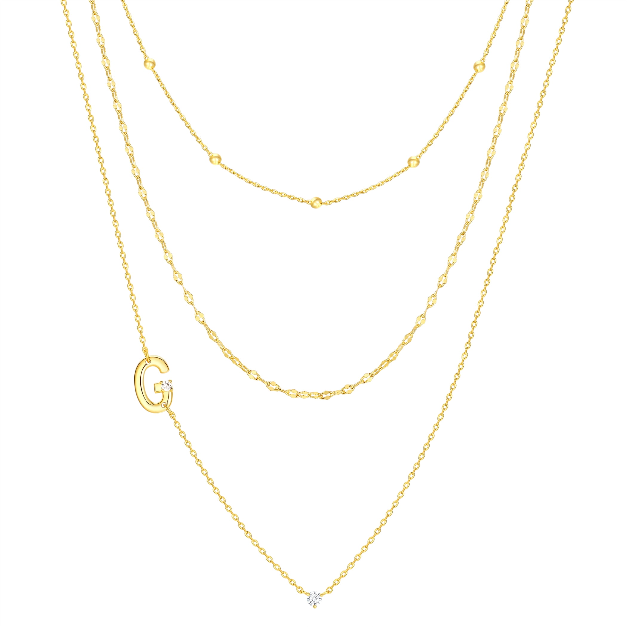 Believe by Brilliance G Triple Chain Initial Necklace Set in 14KT Gold Flash Plated Brass