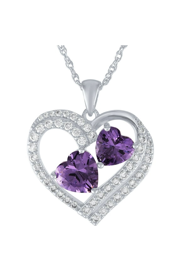 Gemspirations Sterling Silver Plated Simulated Amethyst and CZ Heart Pendant