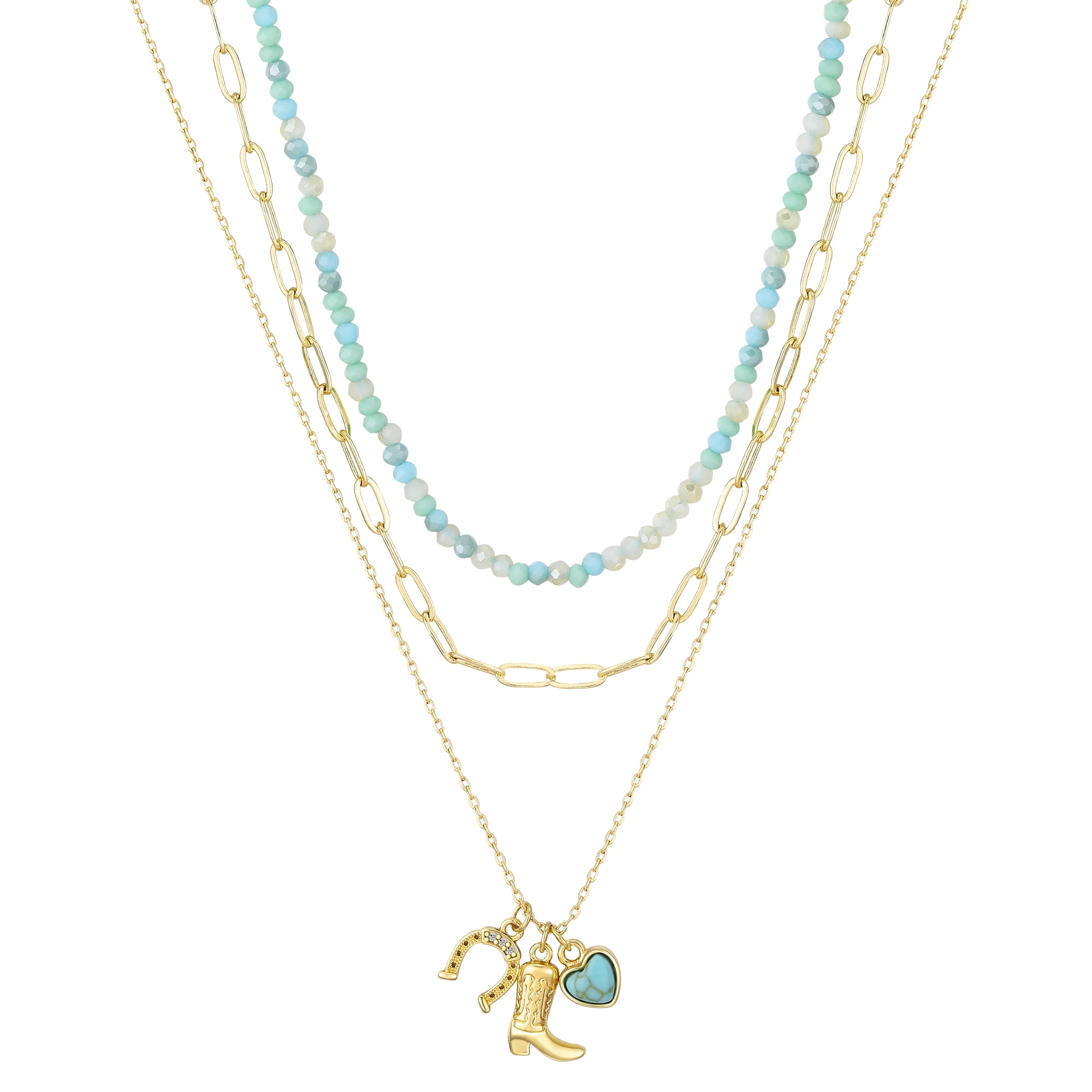 Believe by Brilliance Genuine Stone Western Layered Necklace Set, 16+2/17+2/18+2"