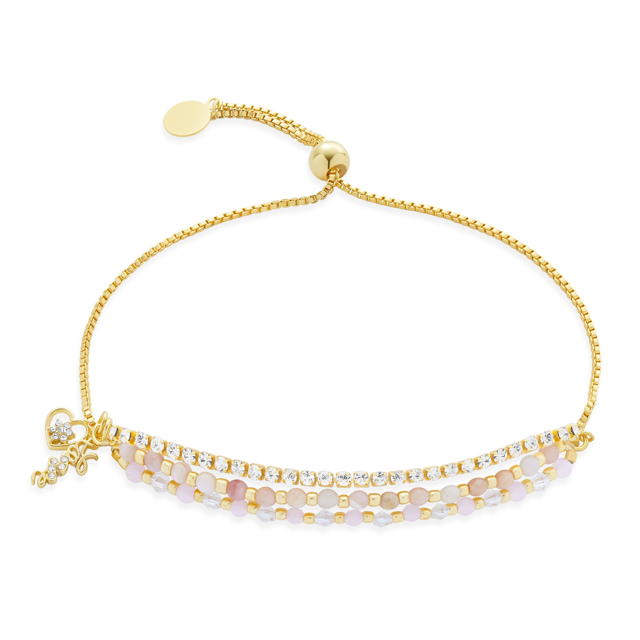 Believe by Brilliance Gold Plated Triple Strand with Pink Crystals, Love Bracelet