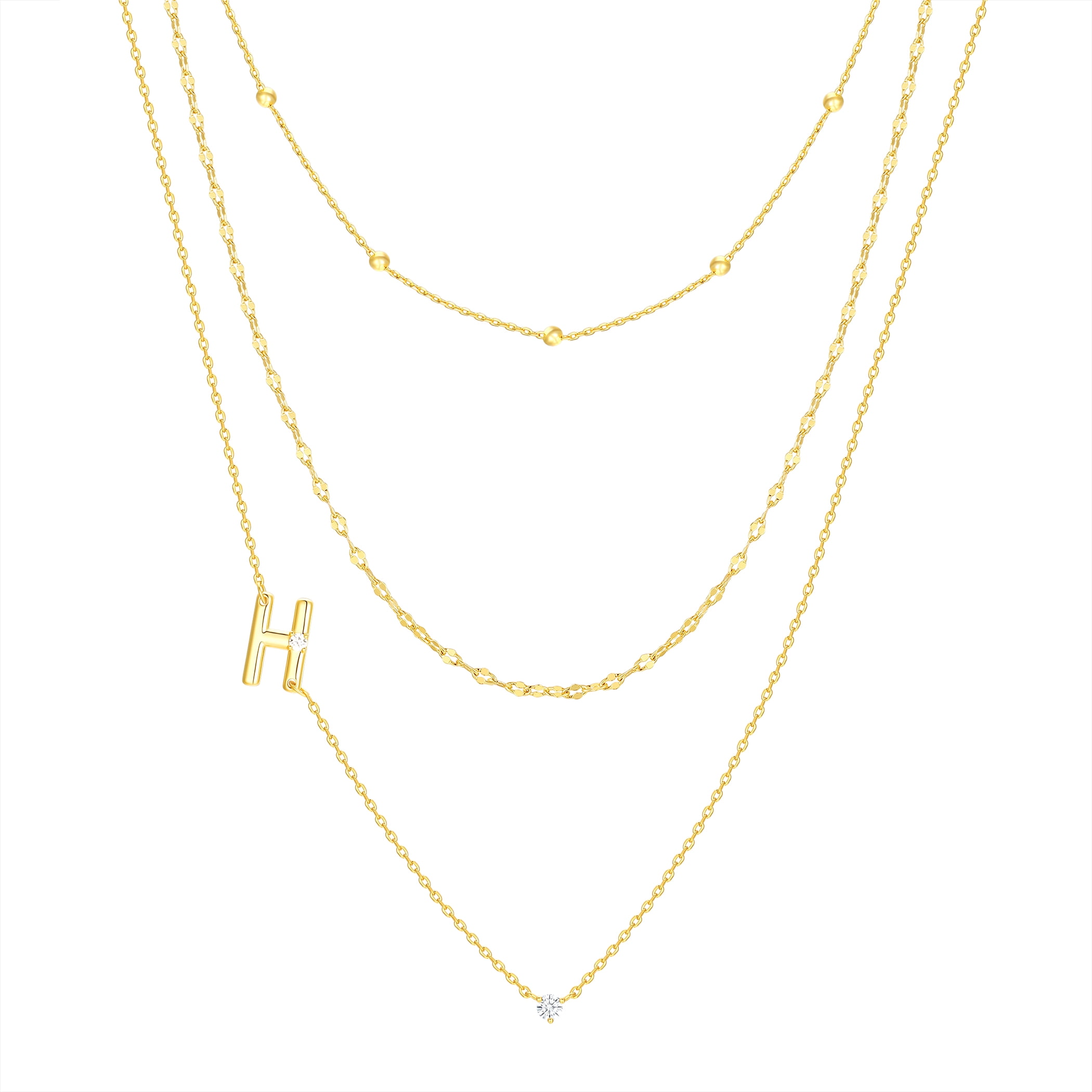 Believe by Brilliance H Triple Chain Initial Necklace Set in 14KT Gold Flash Plated Brass