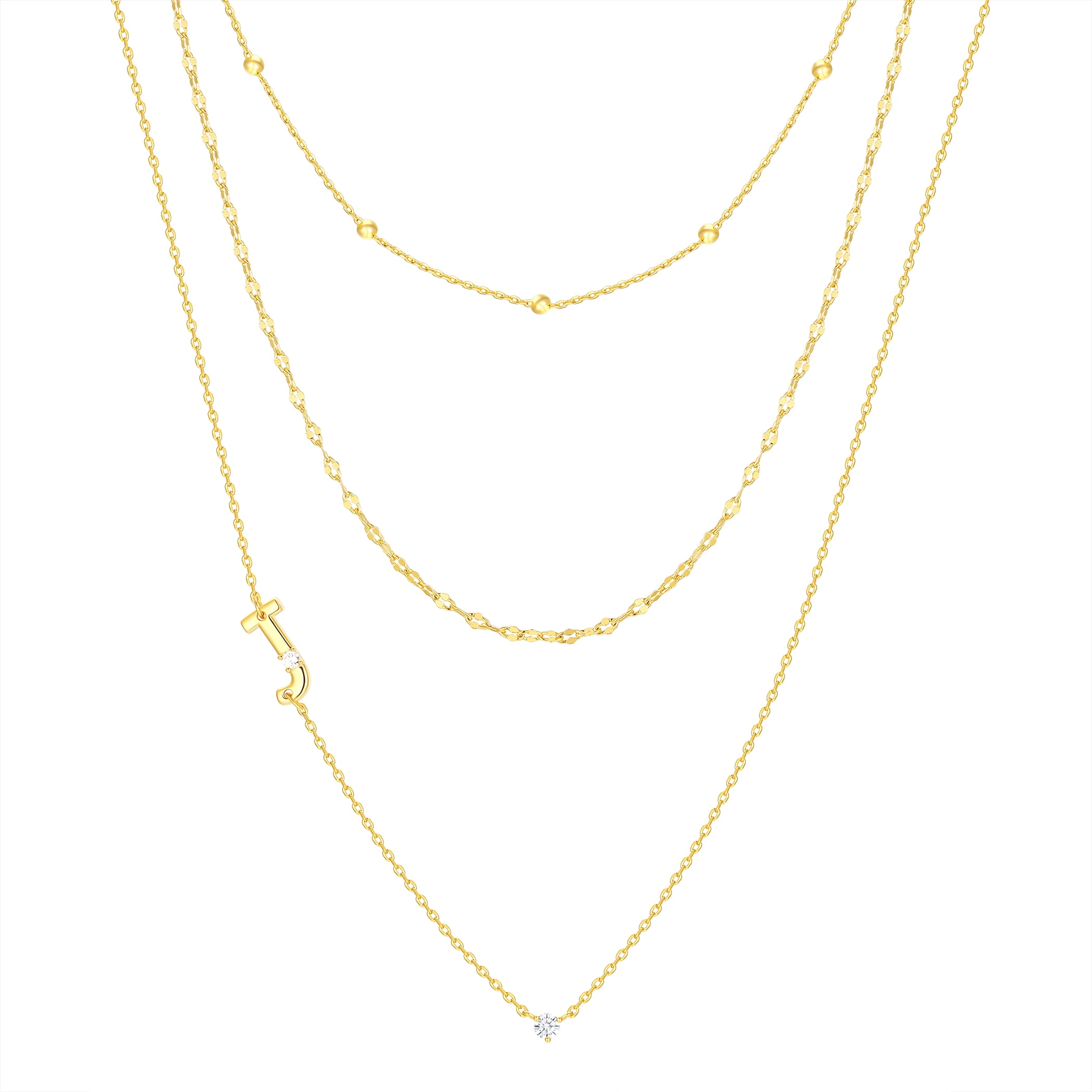 Believe by Brilliance J Triple Chain Initial Necklace Set in 14KT Gold Flash Plated Brass