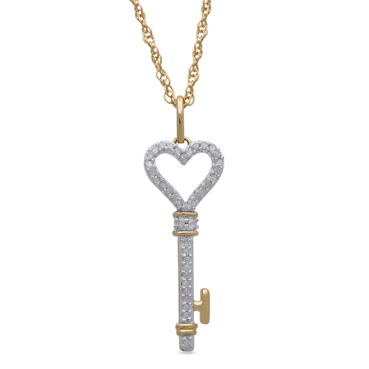 Brilliance Fine Jewelry Key Pendant Necklace 1/10 Carat in 10K Yellow Gold with 18 inch Chain