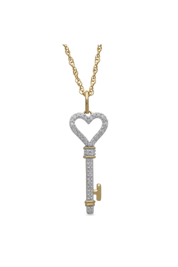 Brilliance Fine Jewelry 1/10 Carat. Key Pendant Necklace in 10K Yellow Gold, 18 Inch Chain