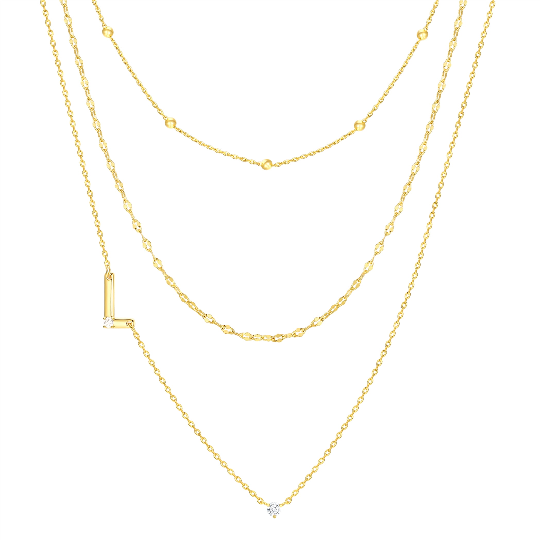 Believe by Brilliance L Triple Chain Initial Necklace Set in 14KT Gold Flash Plated Brass