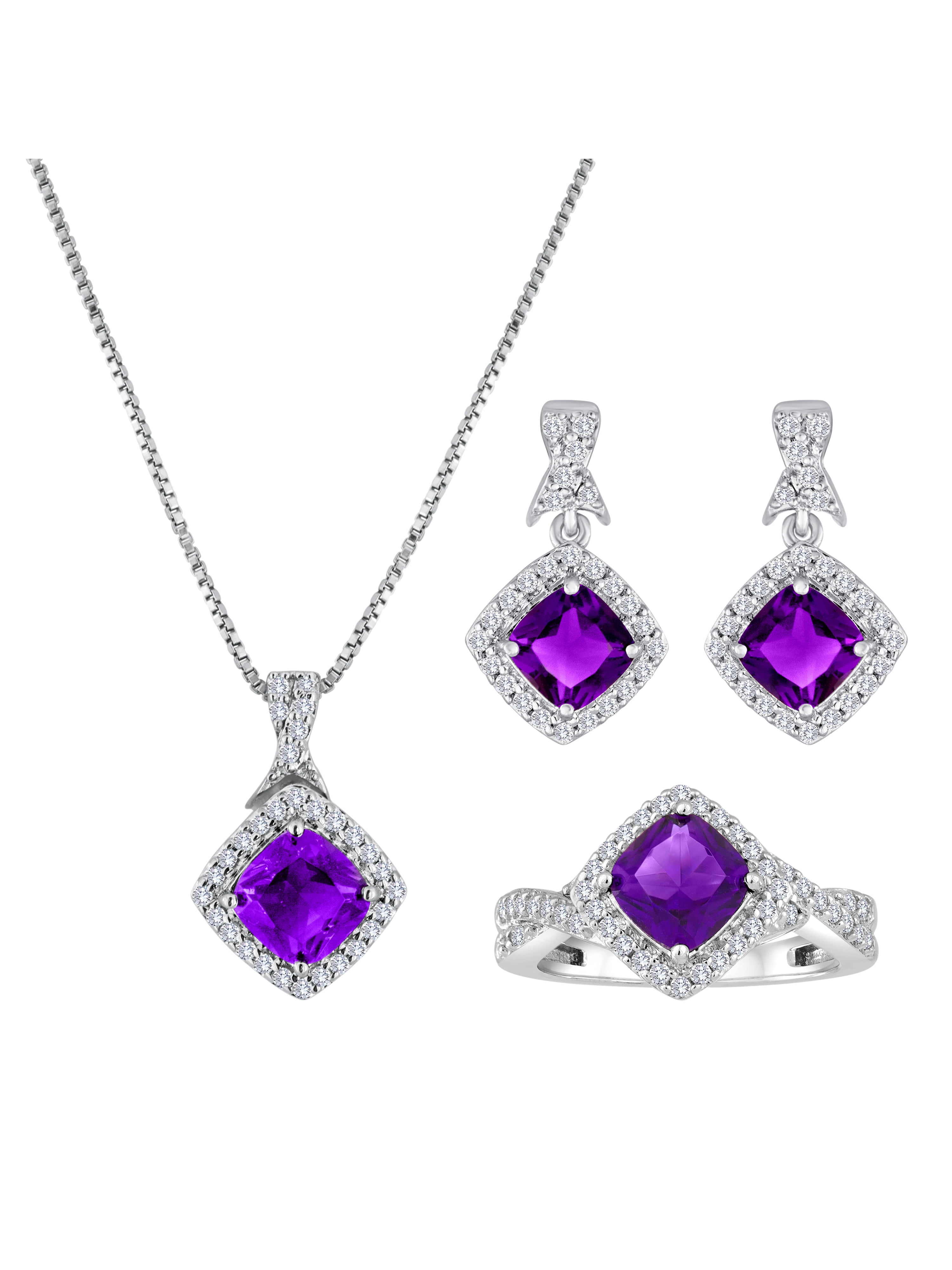 Believe by Brilliance Lab-Created Amethyst and CZ Fine Silver-Plated Brass Boxed Set