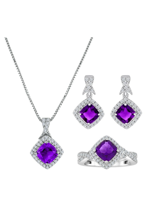 Believe by Brilliance Lab-Created Amethyst and CZ Fine Silver-Plated Brass Boxed Set