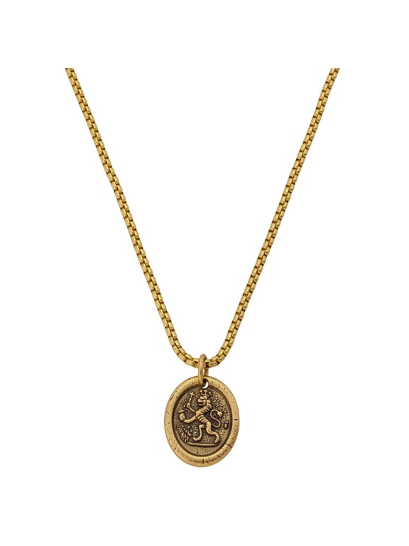 Men's Lion Oval Coin Pendant Necklace