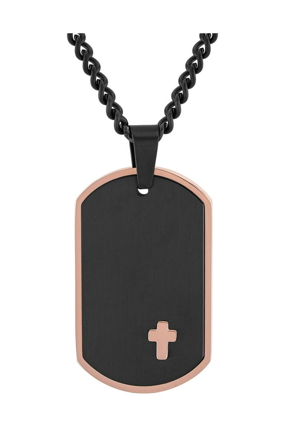 Men's Stainless Steel Black & Rose-Tone Dog Tag Pendant Necklace