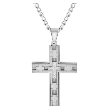 Believe by Brilliance Men’s Stainless Steel Cubic Zirconia Cross Pendant Necklace Chain