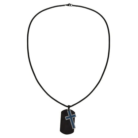 Believe by Brilliance Men's Stainless Steel Dog Tag with Cross Necklace