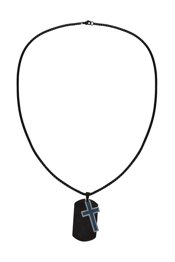 Men's Stainless Steel Dog Tag with Cross Necklace
