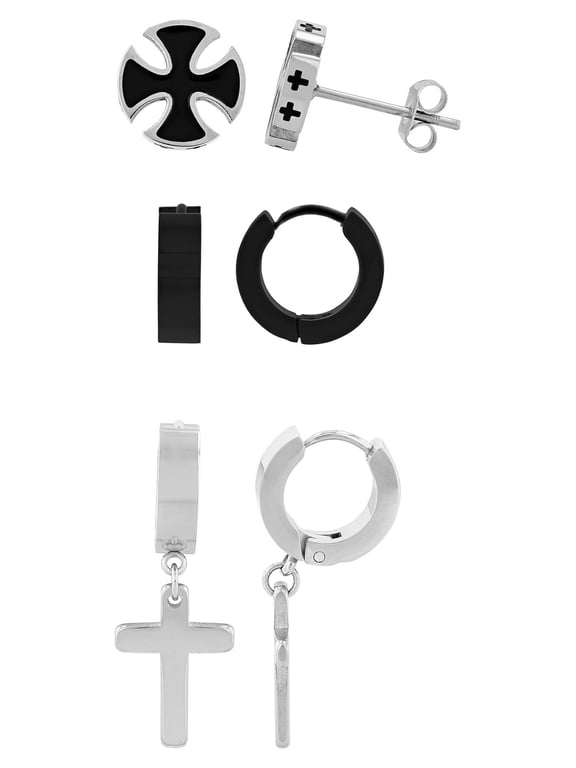 Men's Stainless Steel Earrings - Set of 3