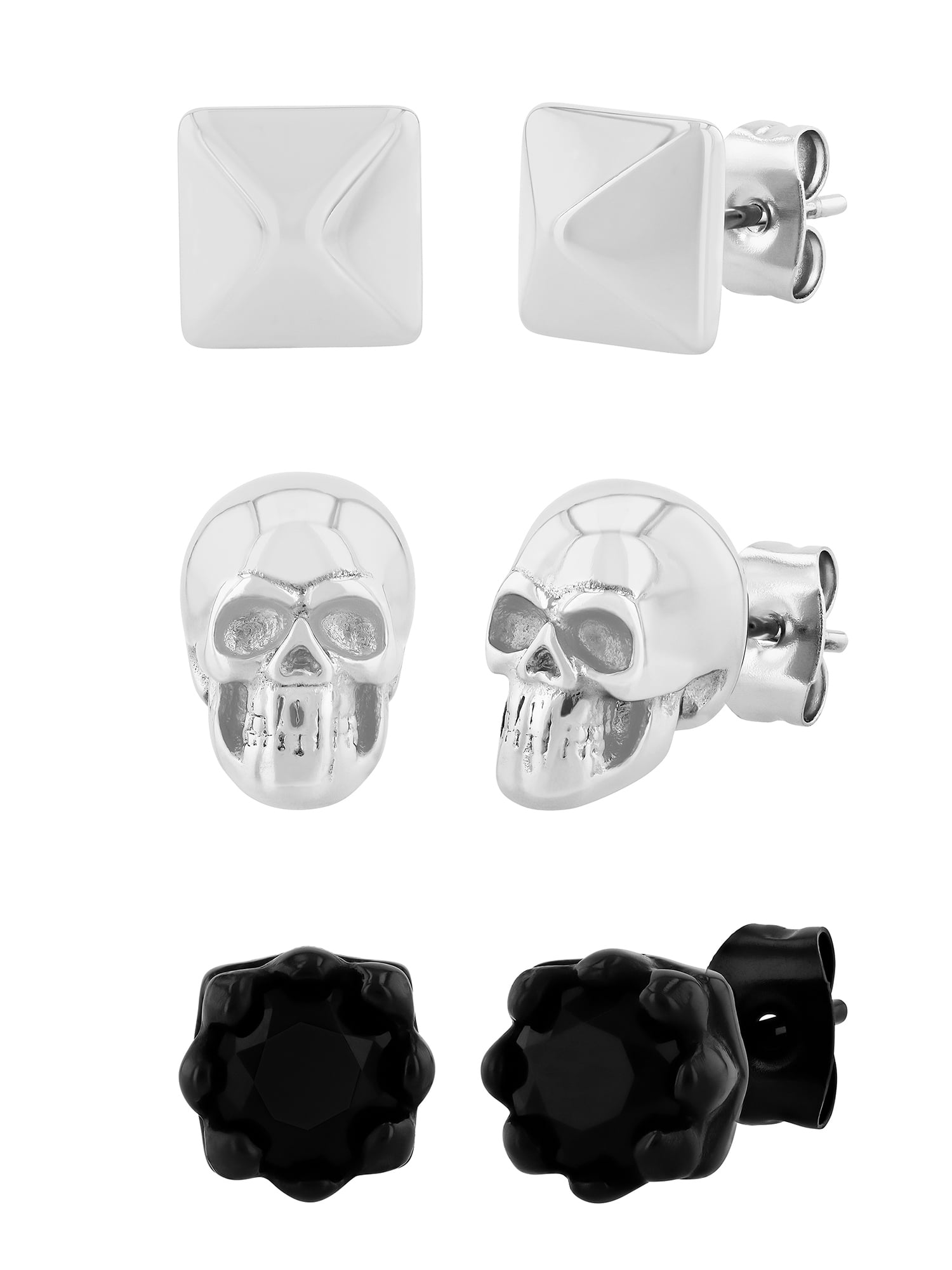 Believe by Brilliance Men's Stainless Steel Gothic Set of Earrings (Set of 3)
