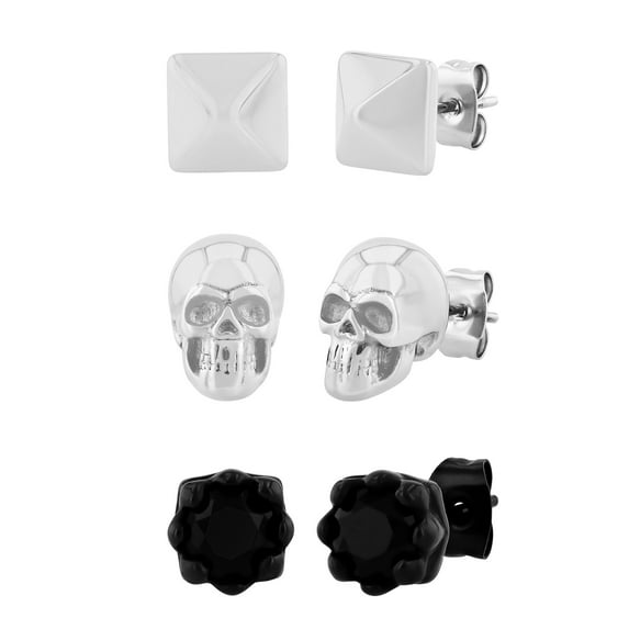 Believe by Brilliance Men's Stainless Steel Gothic Set of Earrings (Set of 3)