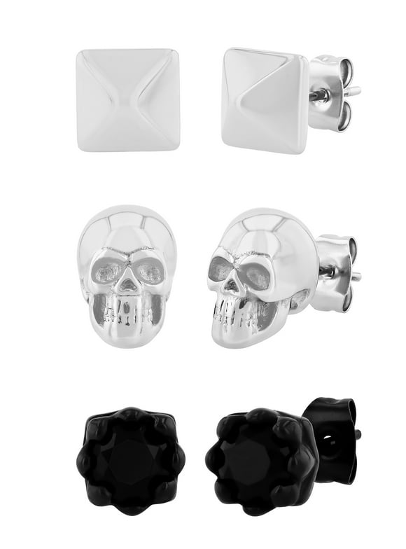 Men's Stainless Steel Gothic Set of Earrings (Set of 3)