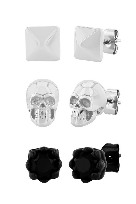 Men's Stainless Steel Gothic Set of Earrings (Set of 3)