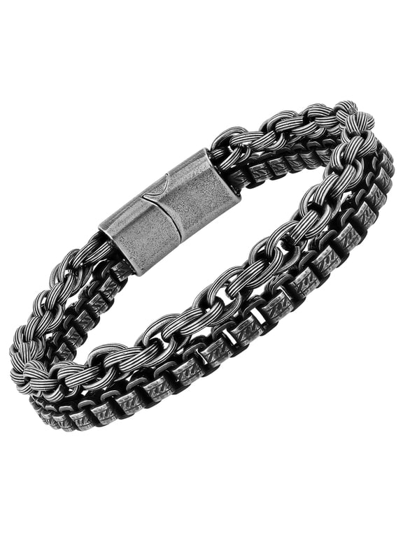 Men's Stainless Steel Gunmetal Tone Stacked Bracelet