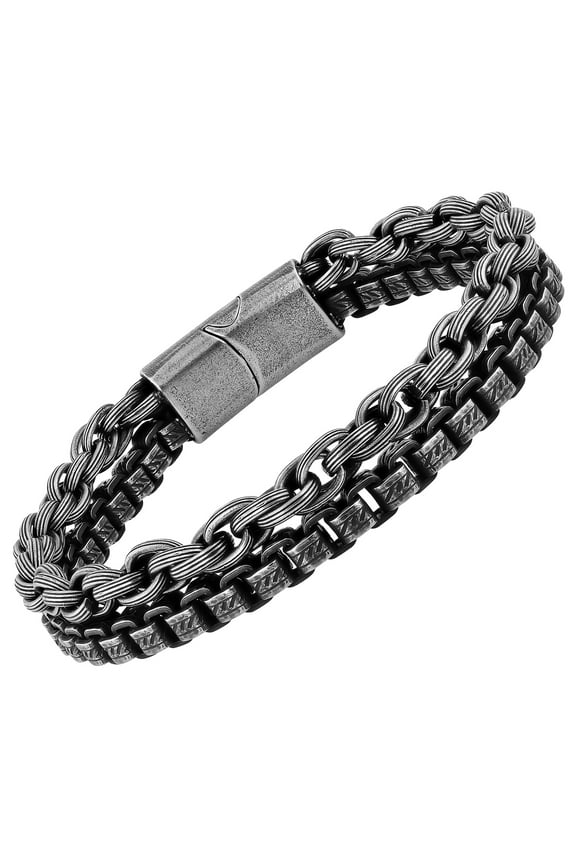 Men's Stainless Steel Gunmetal Tone Stacked Bracelet