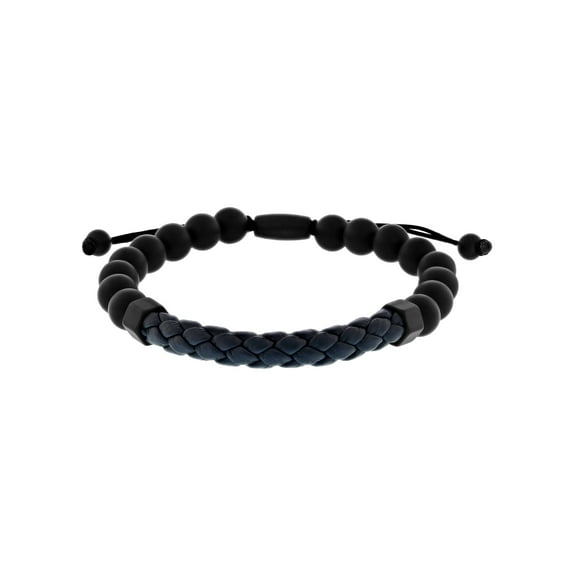 Believe by Brilliance Men’s Stainless Steel, Navy Blue Faux Leather, & Onyx Bead Bolo Bracelet