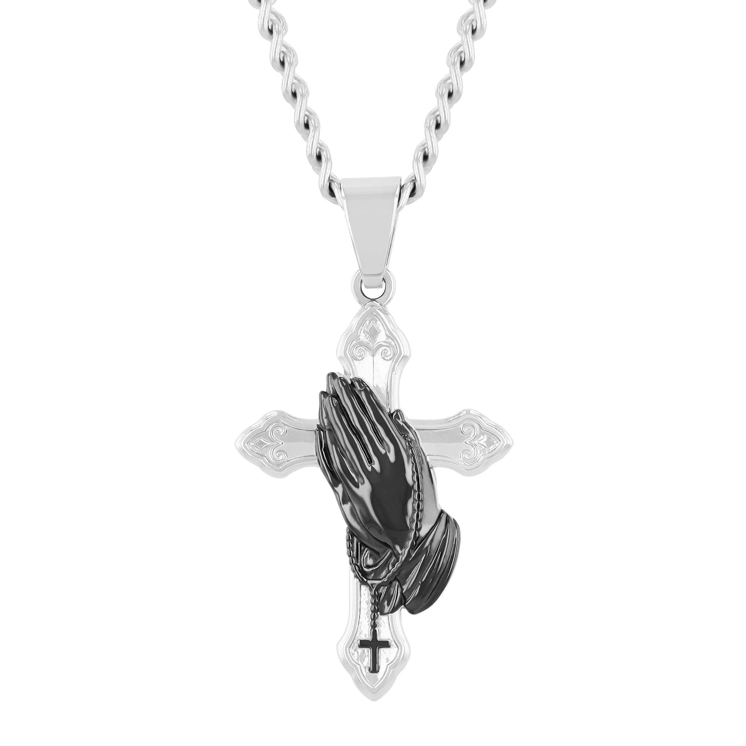 Believe By Brilliance Mens Stainless Steel Prayer Hands Cross Pendant 5436