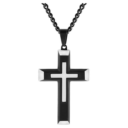 Believe by Brilliance Men’s Stainless Steel Two Tone Stacked Cross Pendant Necklace Chain
